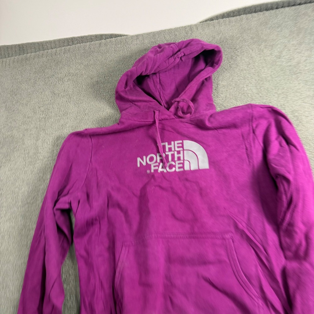 The North Face Womens XL Pullover Hoodie Magenta Purple Silver Logo Sweatshirt